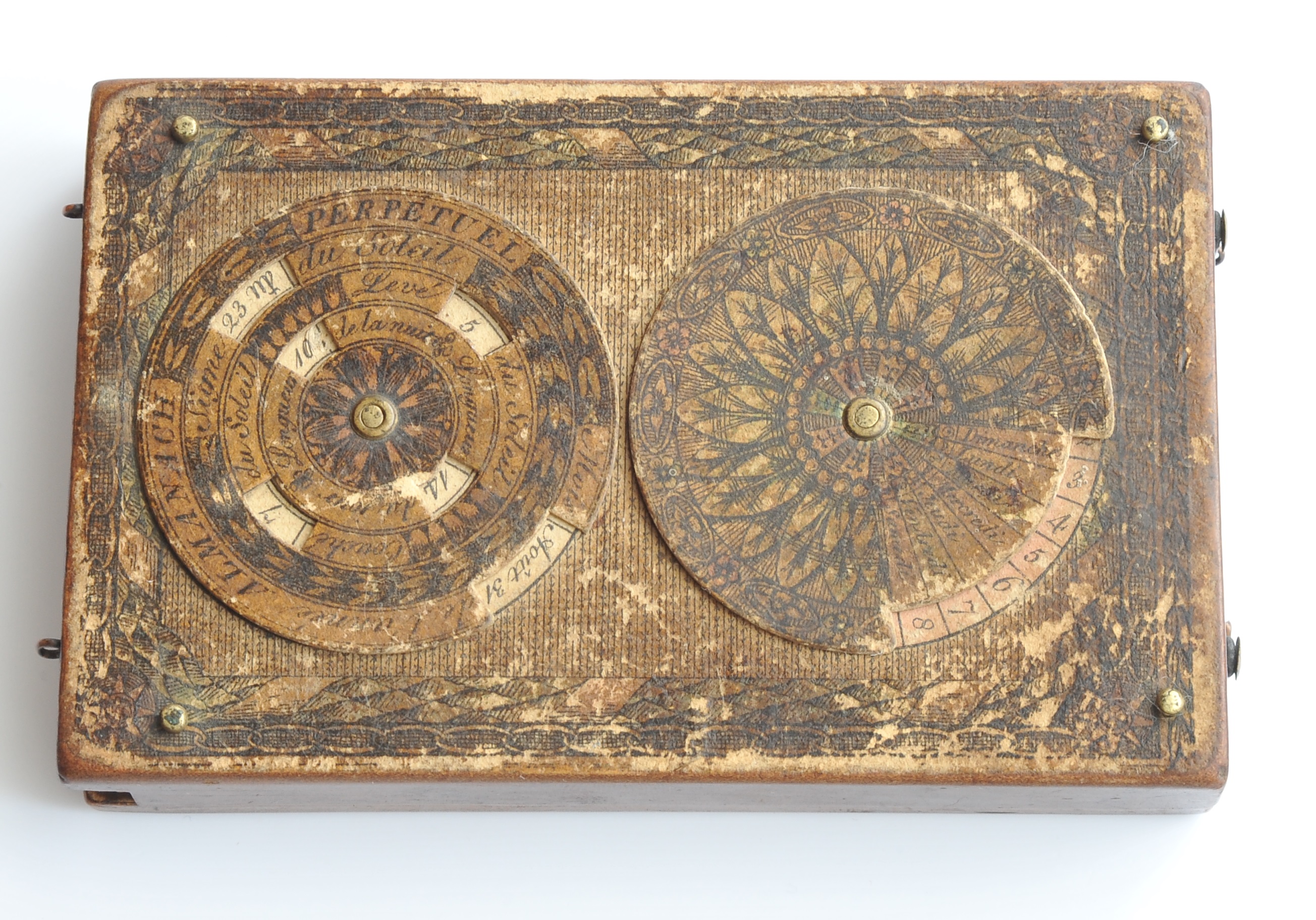 A Rare 18th century Beringer Fruitwood & Paper Diptych Sundial with