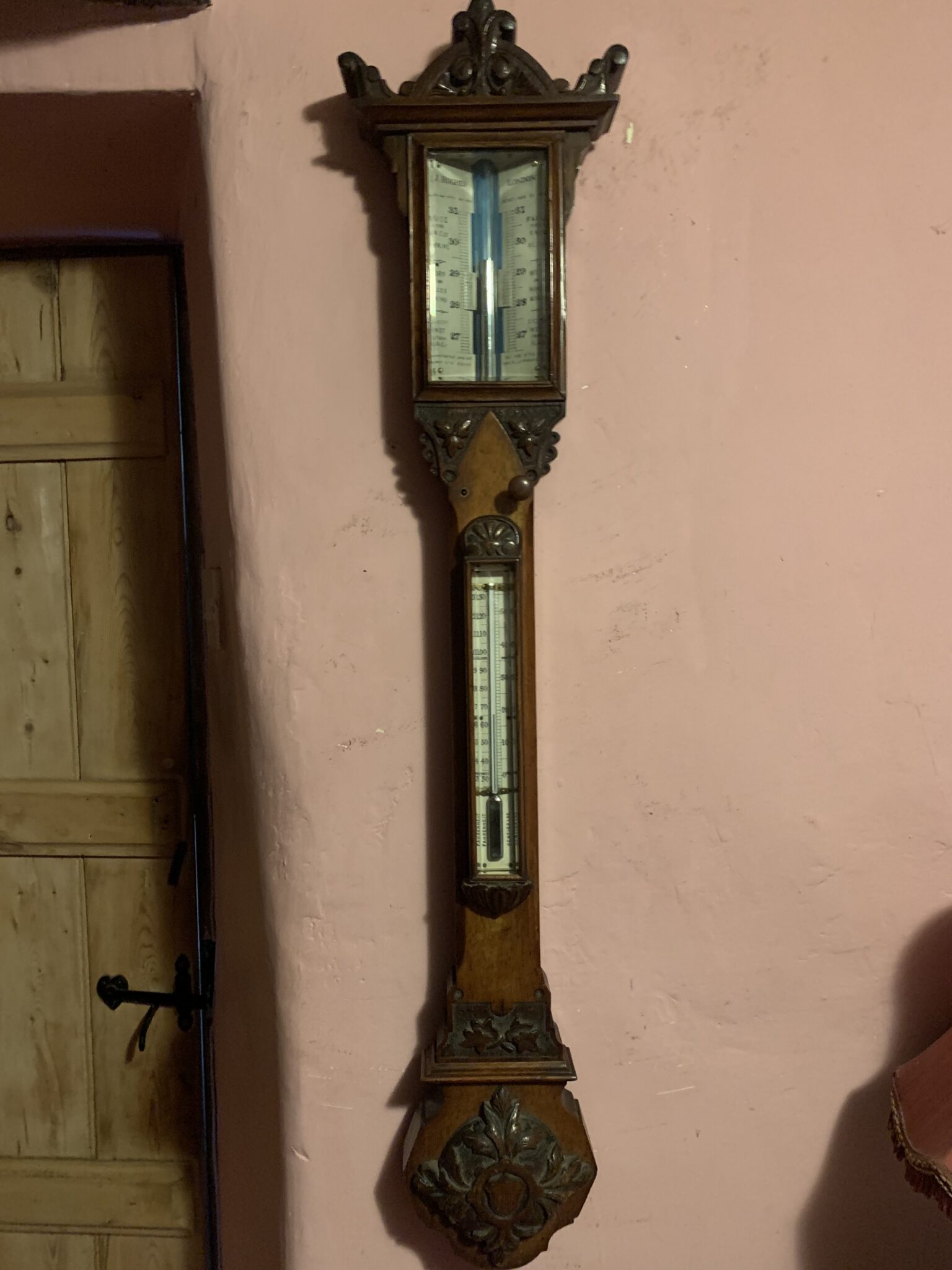 Oak Stick Barometer signed J.Hughes ,London