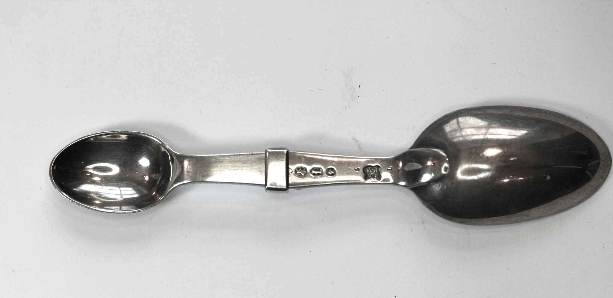 SILVER FOLDING AND LOCKING MEDICINE SPOON, HALLMARKED by WRIGHT & DAVIS DATED 1866, GOOD COND.