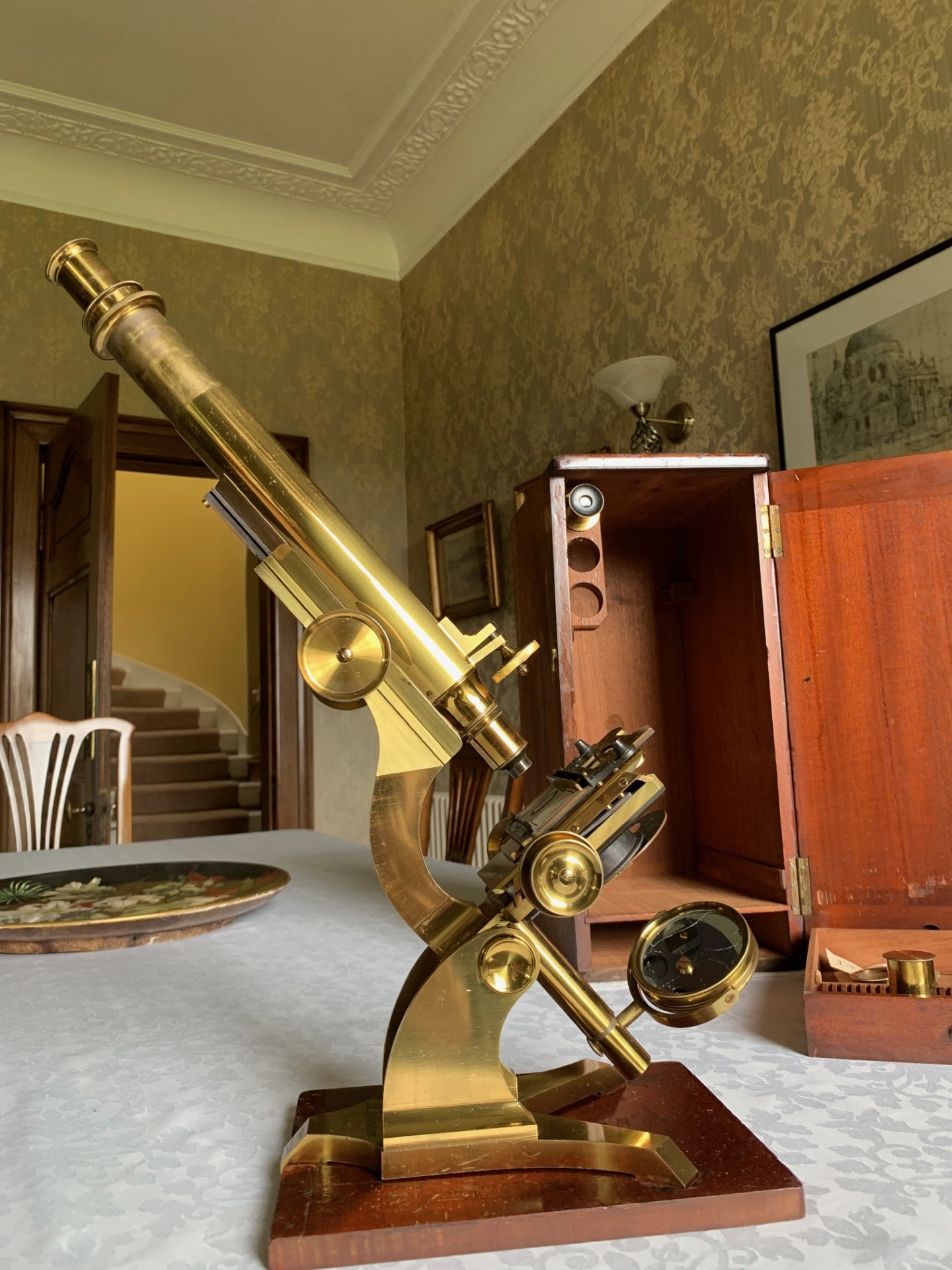 Fine Antique Moritz Pillischer – Improved Medical Microscope in Brass – c1870, Cased