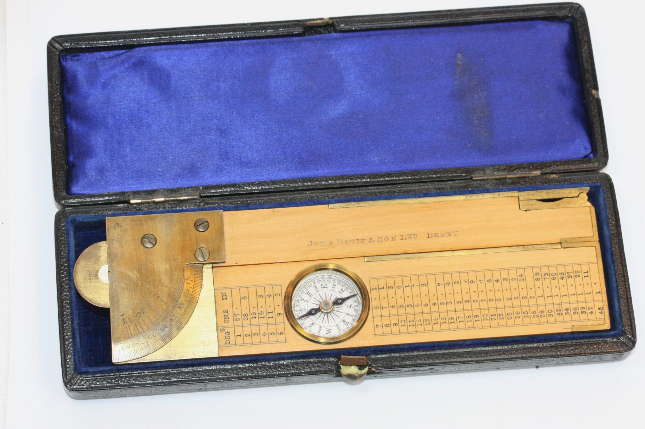 CASED INCLINOMETER LEVEL by JOHN DAVIS.,C 1850, WITH COMPASS & 2 SPIRIT LEVELS