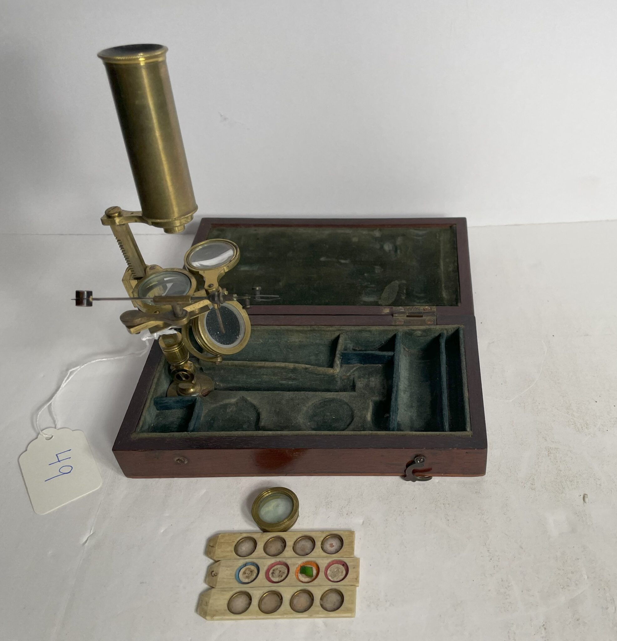 Unsigned Portable Compound Microscope with case and some accessories