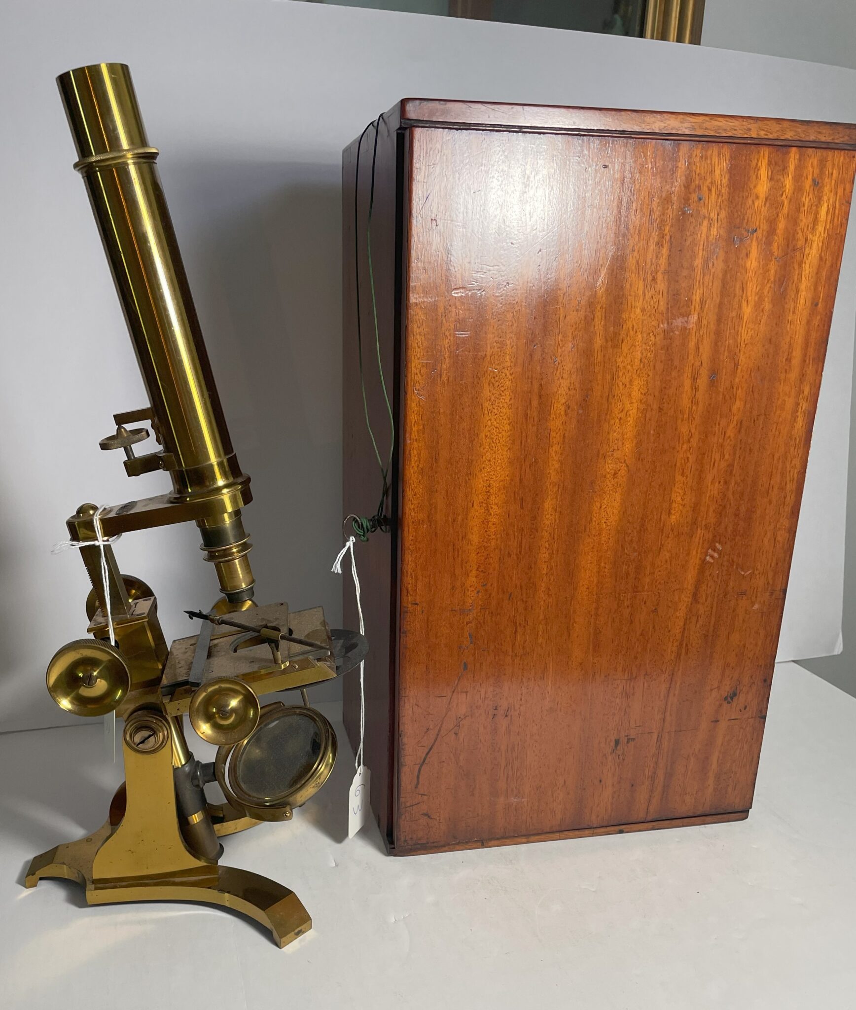 Rare Large Signed James Parkes & Sons Inclining Compound Microscope with case and accessories