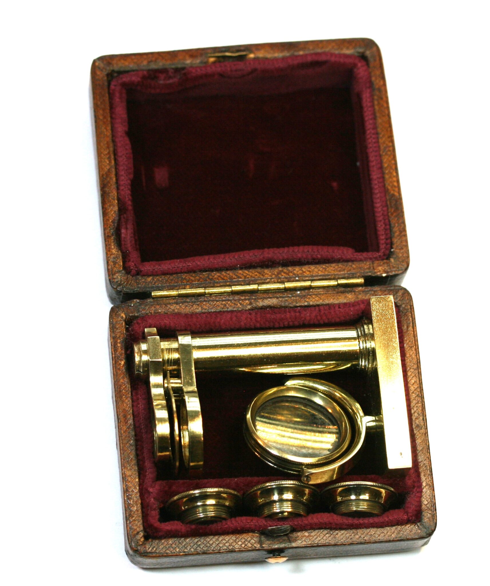 EXCELLENT  EARLY CONDITION POCKET MICROSCOPE COMPLETE , WITH ITS CASE ref 4