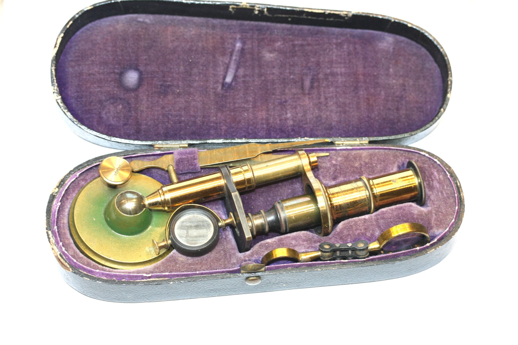 FRENCH TRAVELLING MICROSCOPE 19th Century, ALL IN GOOD COND.  CASE 6.5 IN. LONG  ref 18