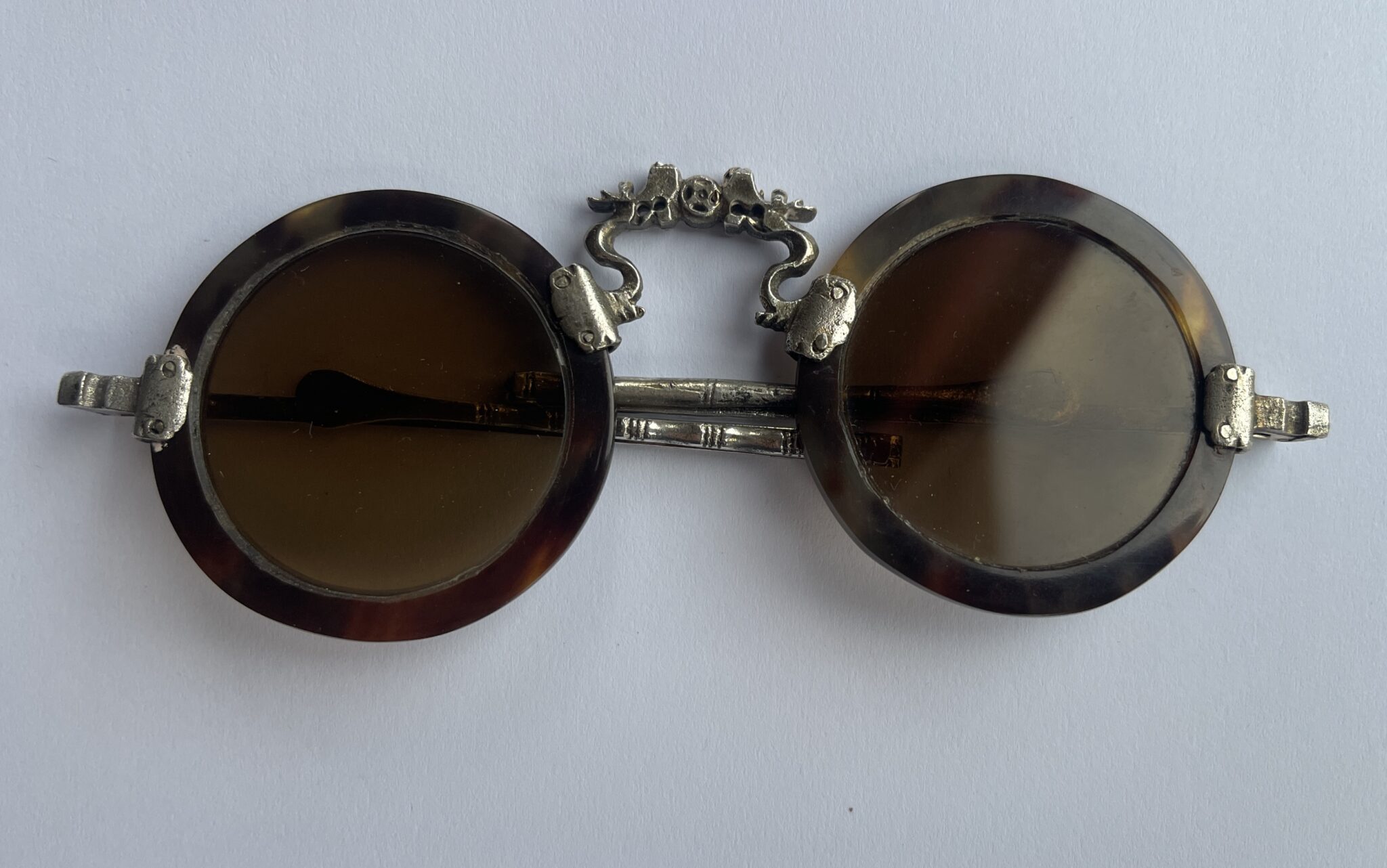 20th C Chinese Tortoiseshell & Silver Sun Glasses.