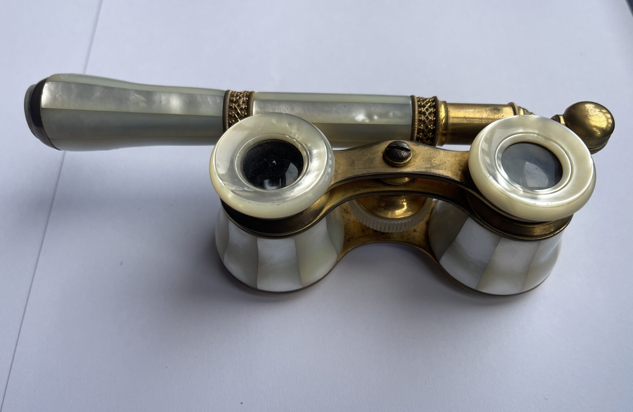 1900’s Mother Of Pearl Opera Glasses with Extending Handle.