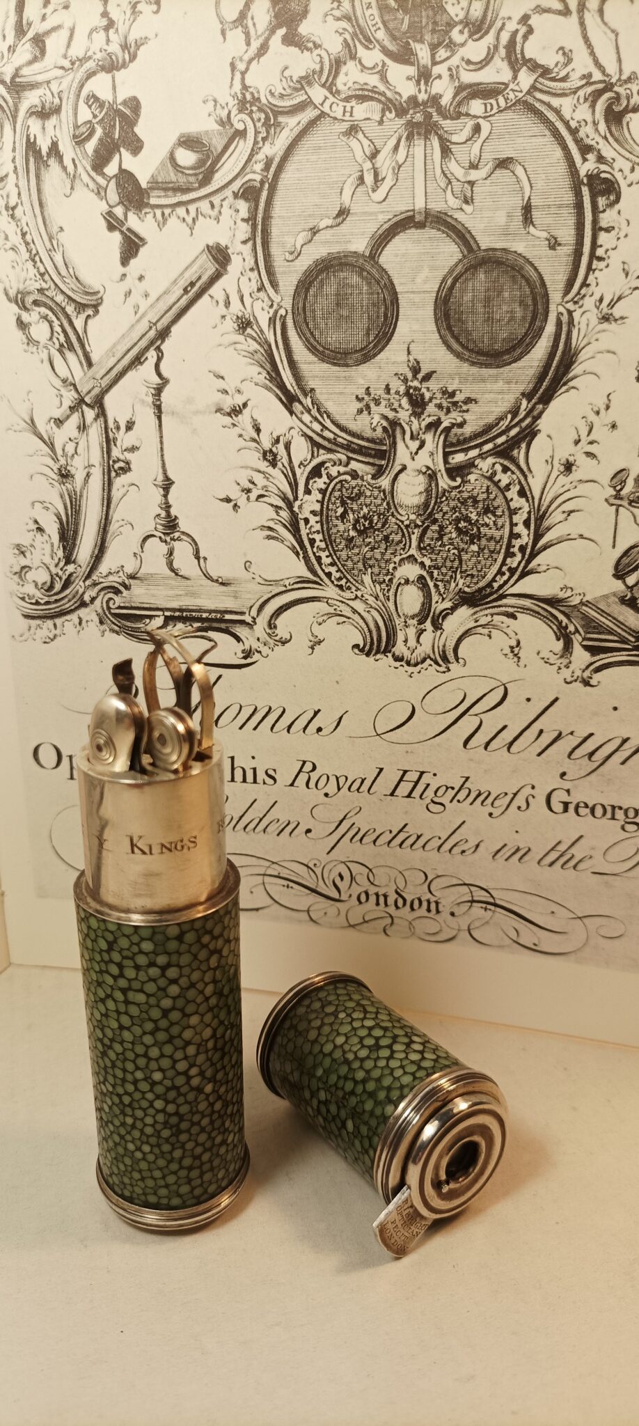 A silver and shagreen telescope etui by Ribright, mid-18th century,