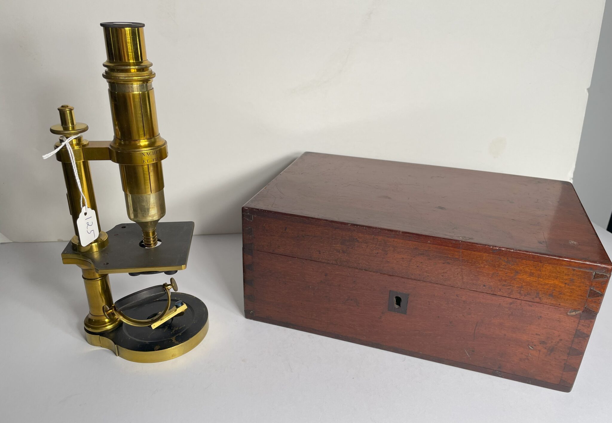 Cased and Signed Nachet “Microscope petit modele droit” microscope