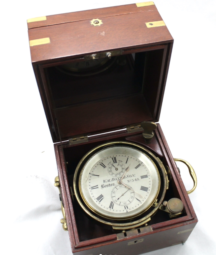 Interesting American Chronometer signed W. N Bond In Boston  N·543    Cased in mahogany box.