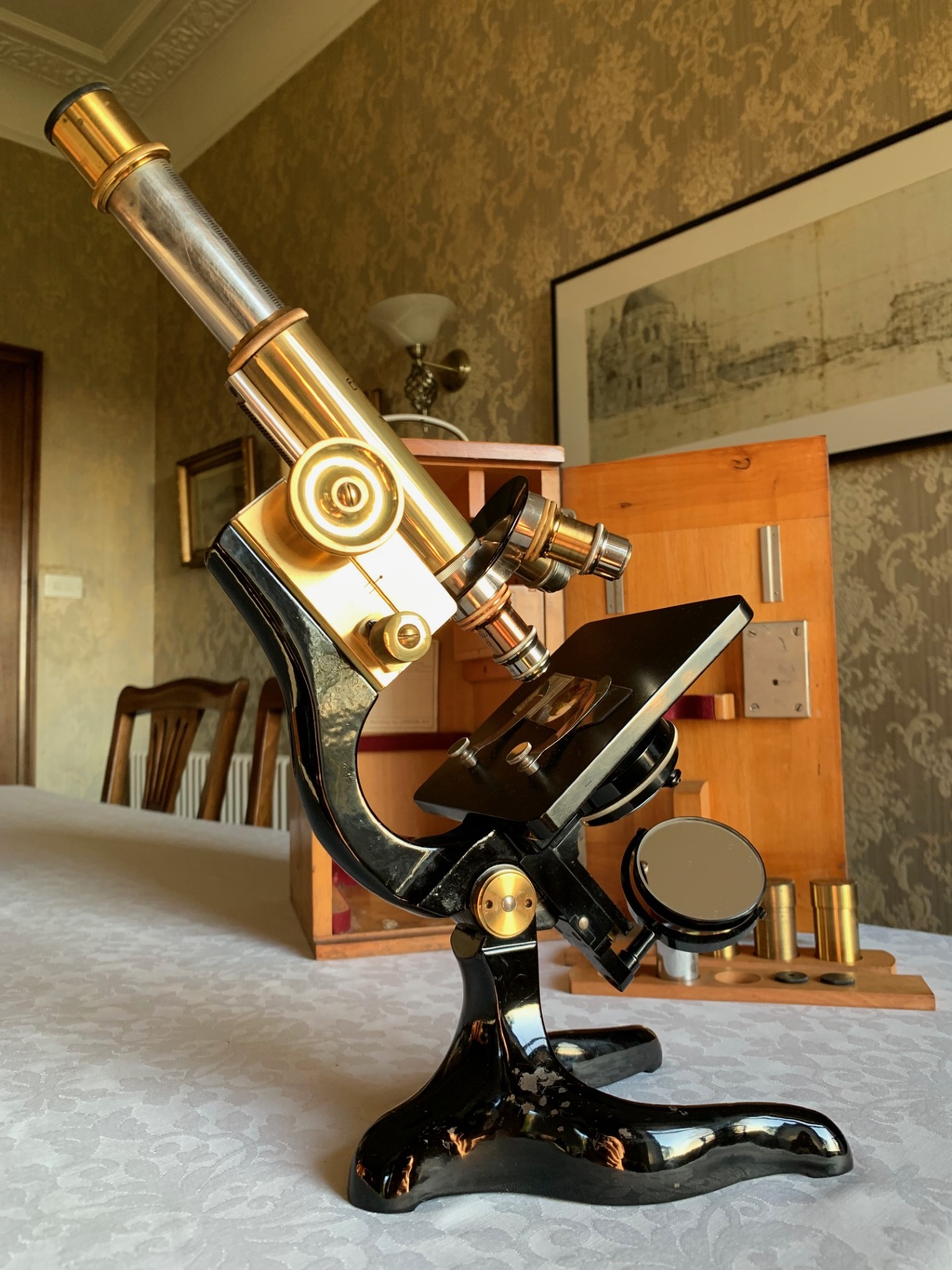 SOLD – Antique Ernst Leitz Wetzlar Monocular Brass Microscope – circa 1924, Cased