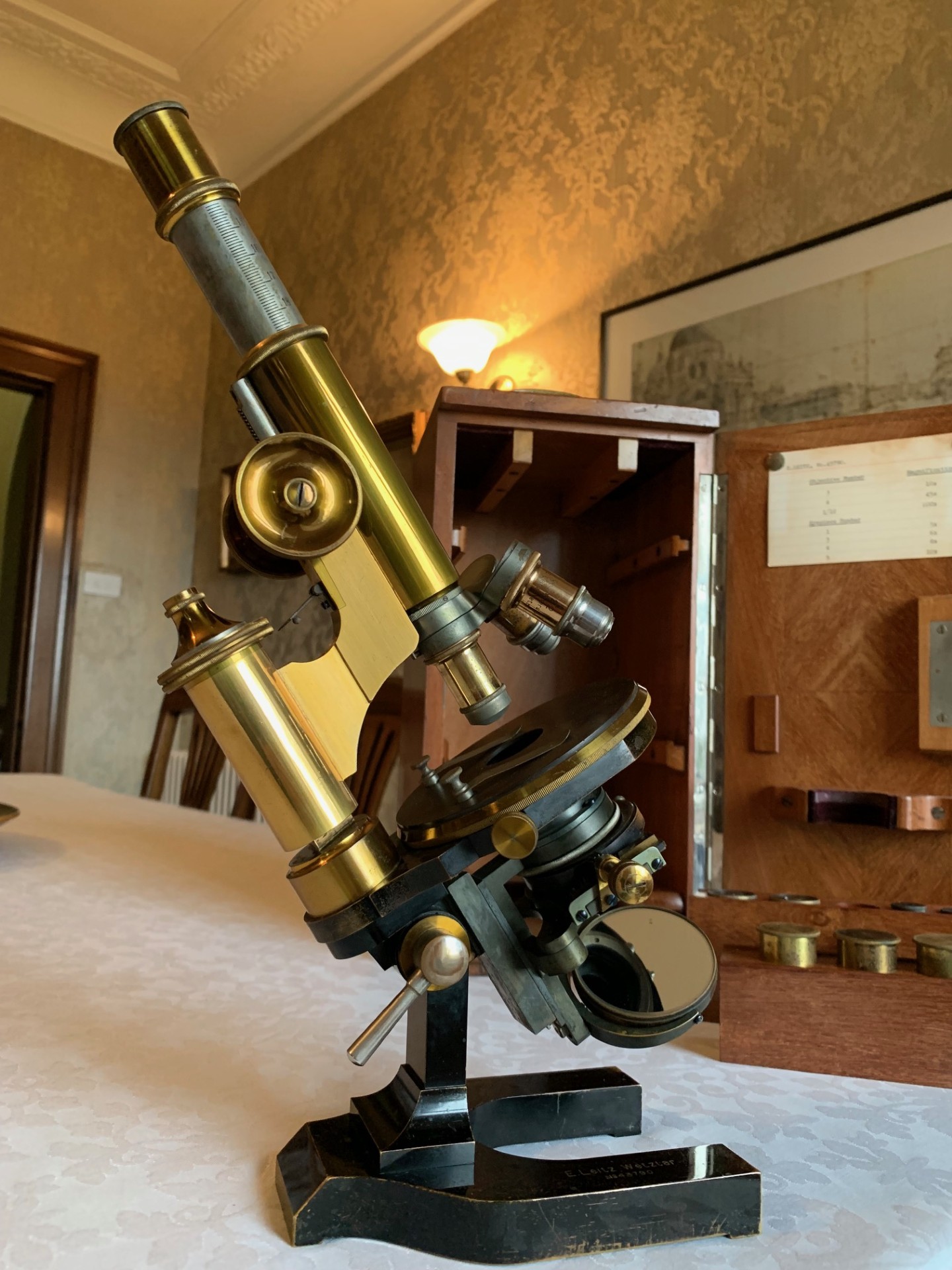 SOLD – Antique Ernst Leitz Wetzlar Brass Monocular Microscope – circa 1897, Cased