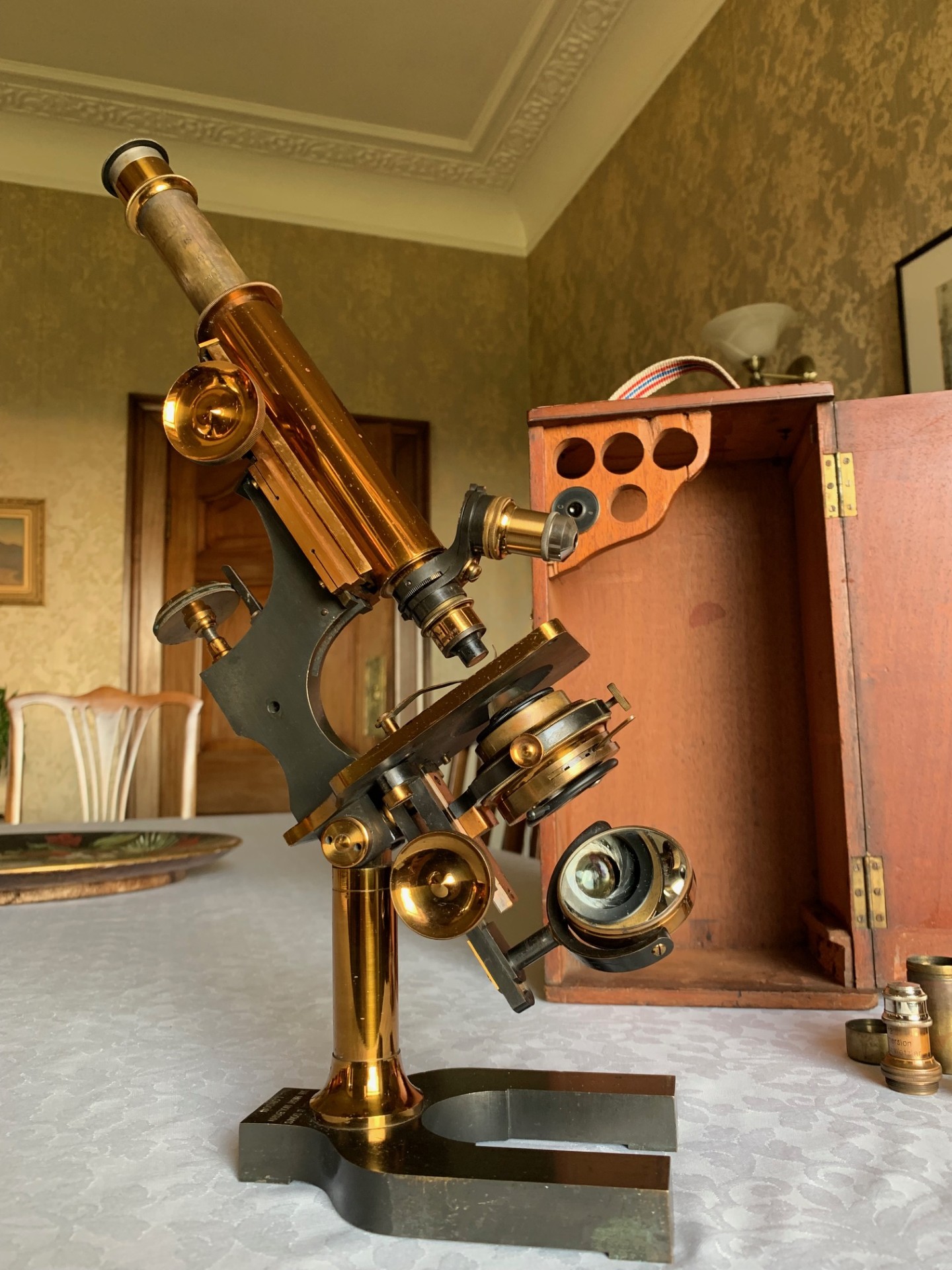 SOLD – Antique W. Watson & Sons – Edinburgh-C Brass Microscope – circa 1897, Cased